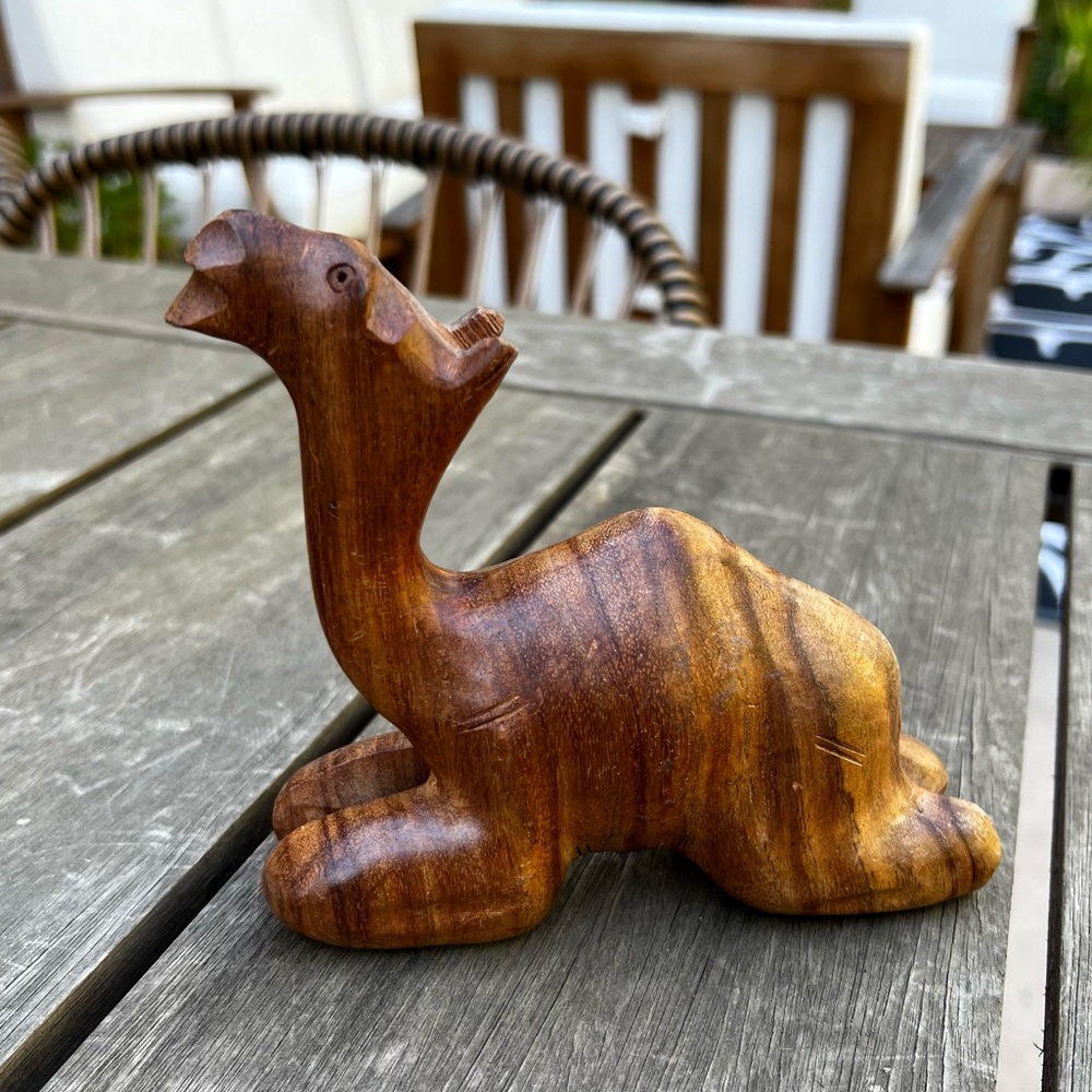 Vintage Hand Carved Wood Sitting Camel Sculpture Shelf Figurine 5”